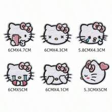 Sanrio 1pc/6pcs Cartoon Hello Kitty Fabric Sticker Embroidery Label Cute Patch For Clothes, Self-Adhesive Waterproof Decal, Suitable For All Kinds Of Clothing. (Random Style)