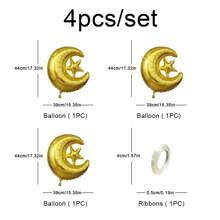 1 Set 4pcs Eid Al Adha Mubarak Foil Balloon Moon & Star Party Decoration