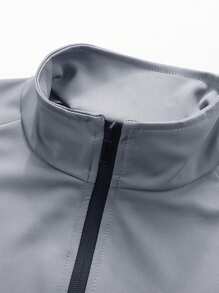 Casual Sports Set - Men's Spring & Summer Stand Collar Sweatshirt With Reflective Strip, Sweatpants