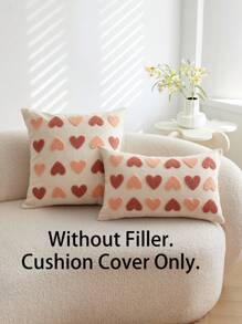 1 pièce Taie d'oreiller décorative beige avec cœur brodé pour la Saint-Valentin, convient pour la décoration intérieure, housse de coussin décorative pour le printemps/été, insert de coussin non inclus - Beige - Voir 3