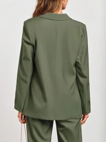 Women's Spring Two-Piece Work Suit Casual Loose Long Suit Jacket And Formal Wide Leg Pant Suit With Pockets - 軍綠色 - 查看 5