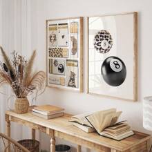 1/3 pièces Œuvre murale abstraite avec motif léopard boule 8. Impressions sur canevas léopard rétro pour la décoration de chambre à coucher, salon ou bureau. Décoration sans cadre - Multicolore - Voir 5