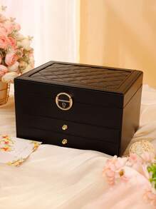 1pc Multi-Layer Leather Locked Jewelry Storage Box & 3-Layer Acrylic Jewelry Box, Suitable For High Capacity, Anti-Oxidation Earrings, Rings, Watches, Necklaces, Bracelets, Stackable Storage Box, Jewelry Earrings, Necklaces, Bracelets, Watches Display Storage Box, Elegant Display Packaging Storage Device, Ideal Gift For Wife's Room Decor, Home Decor, Bathroom Decor, Bedroom Decor. Valentine's Day