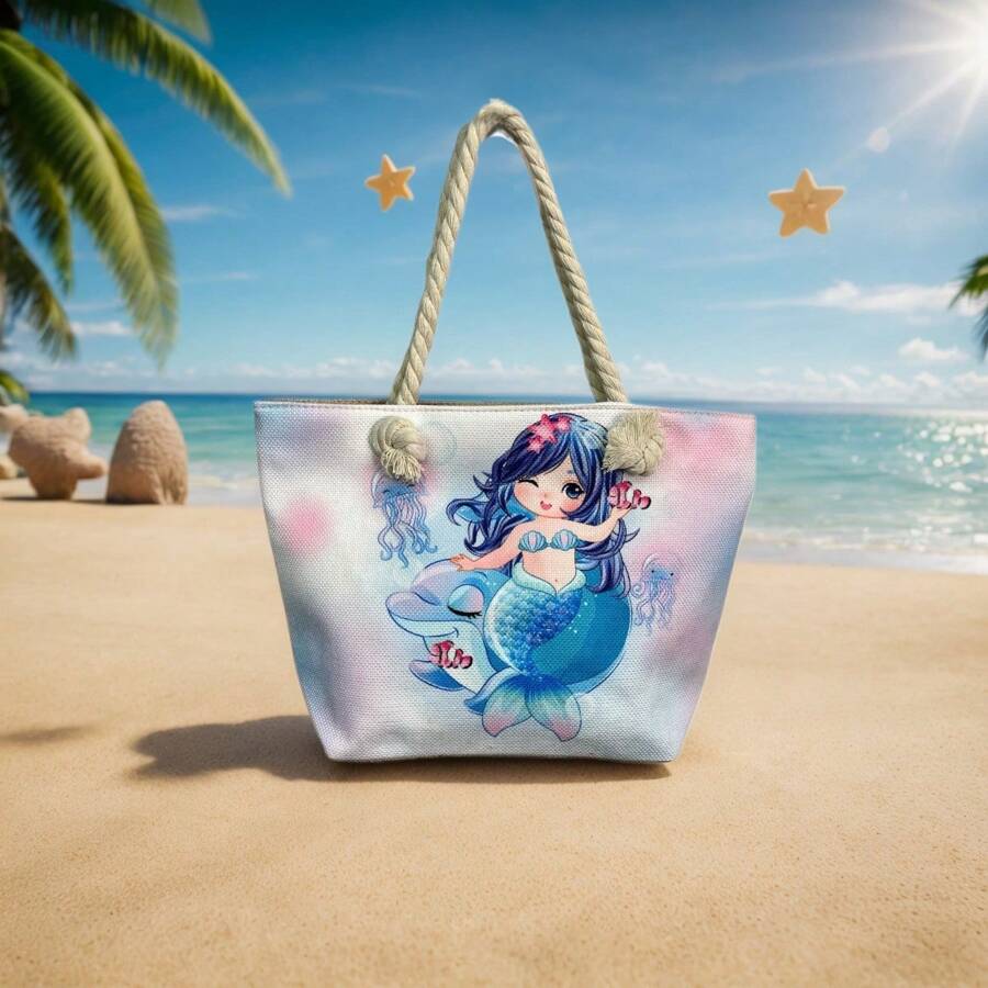MEJORADA Mini Beach Bag For Girls With Mermaid Design - Lightweight, Colorful And Durable, Ideal For Summer And Vacations - Hồng - Xem 1