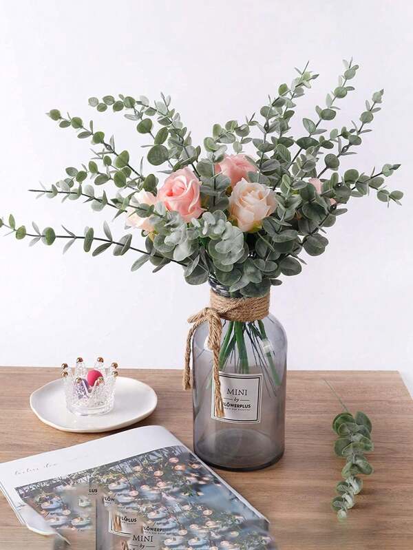 20/10/5/1pc-Caule de folhas artificiais de eucalipto em verde com toque realista, adequado para decoração de casa, decoração de vaso de casamento, decoração de interior de casa e arranjo de flores falsas, plantas falsas, decoração de outono, sala, mesa, decoração de jardim, coisas de decoração de sala
