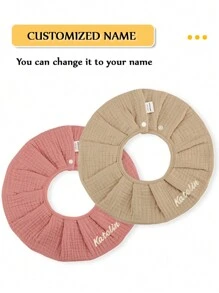 [Customized Item, Personalized Text] 1pc Adjustable Button Infant 360° Rotating Saliva Bib, Soft Absorbent Drool Bib, Personalized Embroidered Name, Newborn Birth Gift, Christmas New Year Holiday Gift