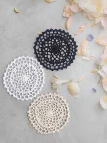 1 件精致手工钩编圆形杯垫，采用柔软植物纤维材料制成，工艺精湛 - 白色 - 查看 7