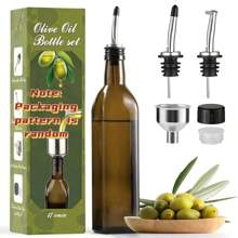 Dispensador de botella de aceite de oliva de vidrio de 17 oz - Aceitera y vinagrera de 500ml con verde con vertedores y embudo - Decantador de aceite de oliva para la cocina