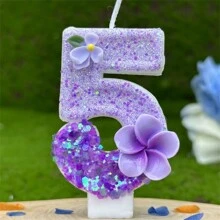 1 件渐变色鸡蛋花和茉莉花闪亮数字生日蜡烛蛋糕装饰派对周年庆典烘焙用品浪漫 DIY 蜡烛，适合女士、圣诞节 - 彩色 - 查看 6