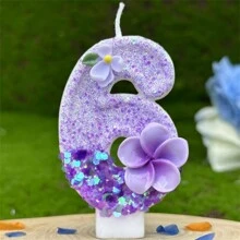 1 件渐变色鸡蛋花和茉莉花闪亮数字生日蜡烛蛋糕装饰派对周年庆典烘焙用品浪漫 DIY 蜡烛，适合女士、圣诞节 - 彩色 - 查看 3