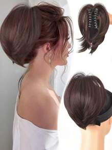Ponytail Extension 8" Short Claw Ponytail Messy Straihgt Hair Bun Hair Piece Synthetic Wig Extensions Natural Straight Chignon Hairpieces For Women, Halloween - Multicolor - View 16