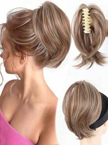 Ponytail Extension 8" Short Claw Ponytail Messy Straihgt Hair Bun Hair Piece Synthetic Wig Extensions Natural Straight Chignon Hairpieces For Women, Halloween - Multicolor - View 19