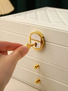 1pc Multi-Layer Leather Locked Jewelry Storage Box & 3-Layer Acrylic Jewelry Box, Suitable For High Capacity, Anti-Oxidation Earrings, Rings, Watches, Necklaces, Bracelets, Stackable Storage Box, Jewelry Earrings, Necklaces, Bracelets, Watches Display Storage Box, Elegant Display Packaging Storage Device, Ideal Gift For Wife's Room Decor, Home Decor, Bathroom Decor, Bedroom Decor. Valentine's Day
