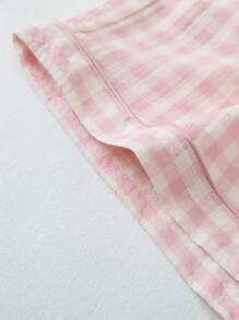 2pcs/Set Women Short Sleeve Button Collar Top And Shorts Pajama Set, Casual Loose Fit Homewear With Plaid Print, Basic Style Suitable For Both Indoor And Outdoor Spring/Summer - Pink - View 8