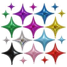 1/6/12 件 10/26 英寸星形气球，银色、金色、紫色、黑色、红色、蓝色、绿色、粉色四角星形氦气聚酯薄膜铝箔气球主题派对用品装饰生日派对、订婚婚礼、情人节、新娘送礼会、单身派对、节日、周年纪念 - 彩色 - 查看 3