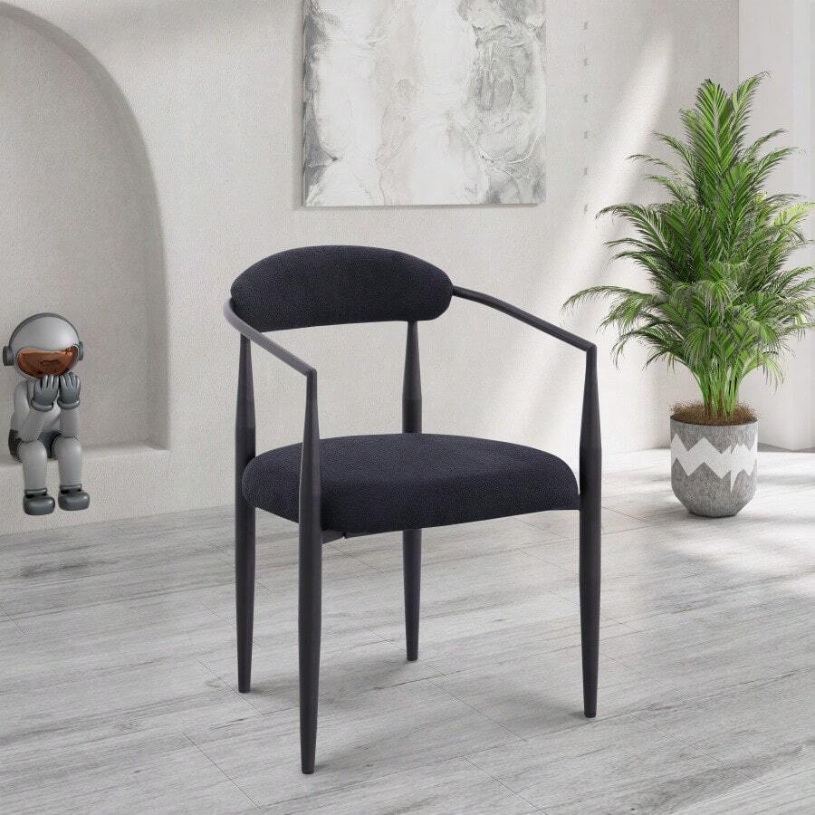 Woker Dining Chairs Set Of 2, Mid-Century Modern Dining Chairs, Kitchen Dining Room Chairs, Round Boucle Backrest Sherpa Dining Chair With Black Metal Legs