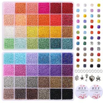 11520/23040Pcs 2mm Glass Seed Beads For Bracelet Making Kit, 48 Colors Small Beads, Craft Beads Kit For Jewelry Making, With 2 Storage Boxes, Charms, Jump Rings And Clear Elastic String Cord