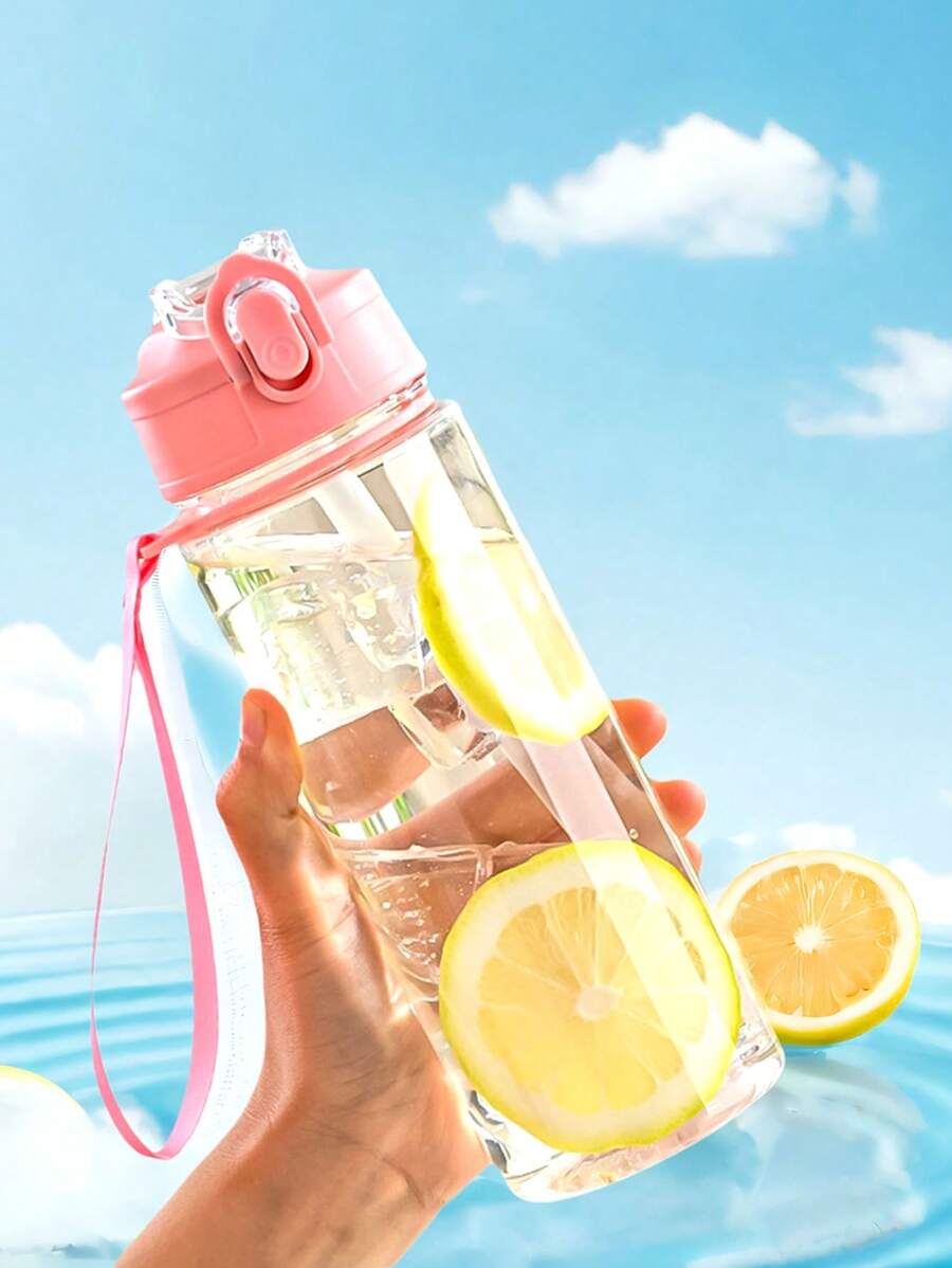 1 pieza Vaso transparente para niños de 600ml con tapa elástica, vaso de plástico con pajita portátil para la escuela - Multicolor - Ver 1