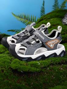 Children's Sandals, New Summer Sandals For Boys & Girls, Campus Style Beach Shoes, Non-Slip Soles, Breathable, Lightweight, Hook And Loop Design, Suitable For Outdoor, Playground, Pool Side, Toe Protection - Grey - View 9