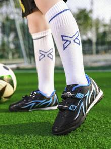Kinderfußballschuhe American Football Kleinkindergröße Fußballschuhe für Kinder unter 12 Jahren, Gummisohle, TF faltbar, Klettverschluss statt Schnürsenkel, Trainingsschuhe geeignet für Kunstrasen und Boden, rutschfest, Größe 26, für Jungen und Mädchen, leuchtende Materialien, Schnalle - Schwarz - Übersicht 4