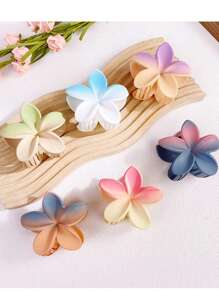 1pc/6pcs Geometric Pattern Casual Party Cute ABS Plastic Ombre Splicing Floral Hair Clips, Matte Texture, Hair Barrettes For Women