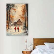 1pc Framed Abstract Canvas Painting With Inner Frame, Children And Their Dog Walk On Snow-Covered Paths, Living Room Bedroom Canvas Painting Light Luxury Living Room Background Wall Painting Studio Hallway Art Hanging Painting