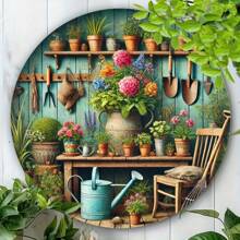 7.8x7.8 英寸 2D 印刷金属标牌，具有花卉和园艺工具设计，适用于酒吧、咖啡厅、餐厅、车库和家庭花园装饰，风格随机 - 彩色 - 查看 7