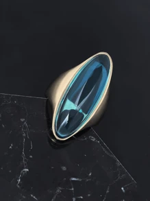 2026 Fashion High Quality Golden Beautiful Blue Rhinestones Rings Artificial Crystal Sea Blue Ocean Blue Rings For Women's - Gold Ring - View 9