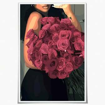 1pc Surreal Portrait Painting Print Girl Flowers Wall Art Canvas Poster Minimalist Eclectic Decor Valentines Day Gifts For Room Bedroom Decor