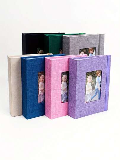 相册 - 小插页相册 - 标准尺寸 - 6 英寸，1 本亚麻材质插页相册，26 页，无酸相册，可容纳 52 张照片，带有前窗的老式相册，非常适合存放年轻人、婚礼和家庭的照片。