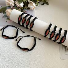 BONITTER 12 pezzi Braccialetti di Santa Muerte in legno nero, fatti a mano con filo rosso, Rosario della Santa Muerte, regalo di preghiera per uomini e donne