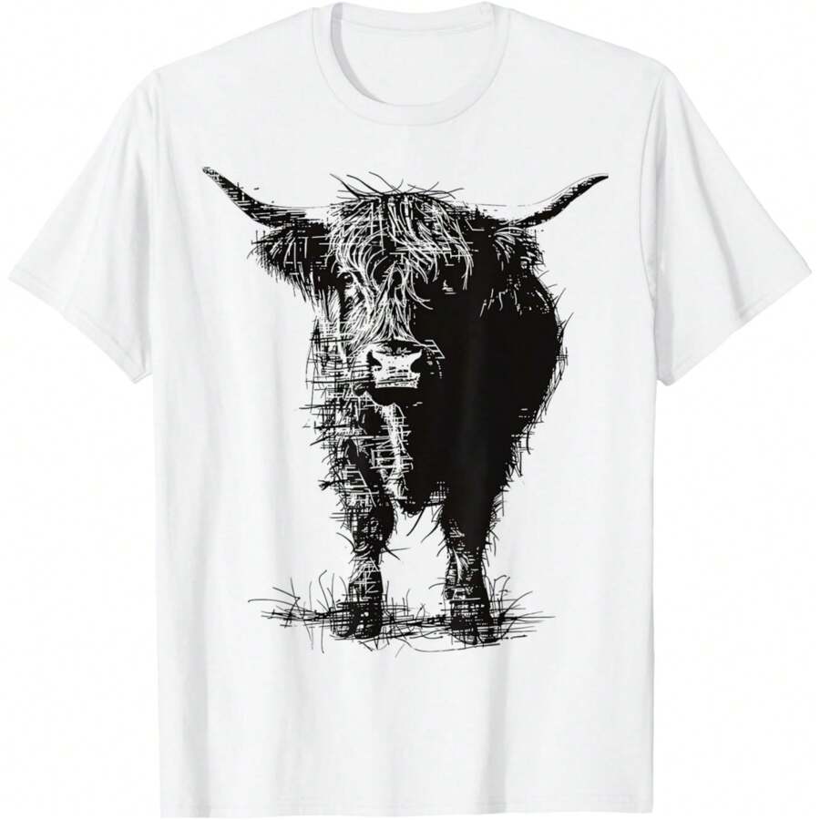 Highland Cow Motif Abstract Drawing Animal Art Highland Cow T-Shirt.Jpg