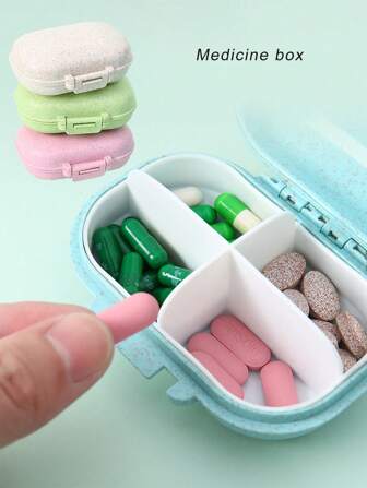 1pc Portable 4-Compartment Pill Organizer Box, Detachable Medication Dispenser Case For Travel