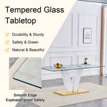 Table And Chair Set.Subtle Luxury Clear Tempered Glass Dining Set - 71"X35.4" With 6 Black PU Chairs.C-Tube Gold Metal Chair Legs.Bring A Comfortable Home Experience To The Kitchen, Bedroom.