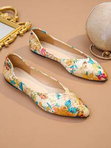 Plus Size 35-45 Women's Spring/Autumn New Fashion Casual Pointed Toe Flat Shoes, Comfortable Daily Work Driving Slimming Loafers, Random Printed Pattern