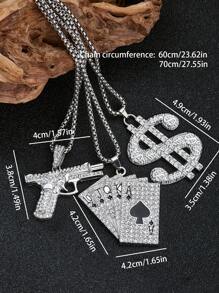 1pc Fashion Hip-Hop Style Stainless Steel Long Necklace With Pendant Charms, Including Poker, Dollar, Gun Pendant, Suitable For Gift, Valentine's Day, Graduation, Father's Day, Men's Jewelry, Chain Necklace