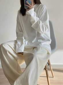 宽松长袖 T 恤，女士休闲汗衫