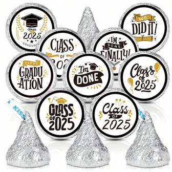 2025 毕业派对圆形糖果贴纸，适合巧克力糖果的礼品标签，90 张
