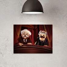 1 pieza Pintura sobre lienzo, Statler y Waldorf, divertido, arte enmarcado en madera, de alta calidad, grosor de 2.25 cm/1 pulgada, impresión artística para colgar en la pared como decoración para el hogar, regalos, sala de estar, baño, dormitorio, cocina, bar, oficina - Negro - Ver 7