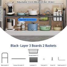 Under Sink Organizer, Under Bathroom Cabinet Organizer,2 Tier Expandable Heavy Duty Metal Shelf, With 3 Removable Panels And 2 Storage Basket, Under Sink Storage For Kitchen Bathroom Cabinet - 彩色 - 查看 2