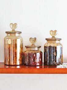 1pc Glass Jar With Ball Stopper Lid, Transparent Food Storage Container With Airtight Wooden Round Plug, For Spice, Salt, Sugar, Coffee, Tea, 500ml/800ml/1200ml - 水滴愛心款 - 查看 3