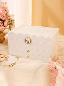 1pc Multi-Layer Leather Locked Jewelry Storage Box & 3-Layer Acrylic Jewelry Box, Suitable For High Capacity, Anti-Oxidation Earrings, Rings, Watches, Necklaces, Bracelets, Stackable Storage Box, Jewelry Earrings, Necklaces, Bracelets, Watches Display Storage Box, Elegant Display Packaging Storage Device, Ideal Gift For Wife's Room Decor, Home Decor, Bathroom Decor, Bedroom Decor. Valentine's Day
