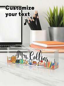 1 pièce Plaque de bureau personnalisable en acrylique - Finition brillante transparente, Cadeau personnalisé pour la reconnaissance des enseignants, Accessoire de bureau pour la reconnaissance des employés, Sans pile nécessaire, Rentrée scolaire, Fournitures scolaires, Cadeaux pour enfants, Multifonctionnel, Ornemental, Décoration de bureau, Panneau de bureau exécutif - Multicolore - Voir 3