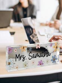 Customized Acrylic Floral Desktop Nameplate - Reusable Rectangular Office Nameplate With Smooth Surface - Multicolor - View 4