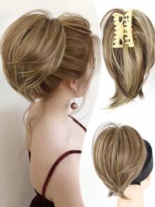 Ponytail Extension 8" Short Claw Ponytail Messy Straihgt Hair Bun Hair Piece Synthetic Wig Extensions Natural Straight Chignon Hairpieces For Women, Halloween - Multicolor - View 21