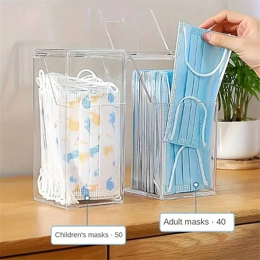 1 pezzo Scatola di stoccaggio trasparente per supporto mascherine, scatola multifunzione in acrilico anti-polvere con coperchio e supporto