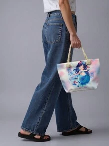 MEJORADA Mini Beach Bag For Girls With Mermaid Design - Lightweight, Colorful And Durable, Ideal For Summer And Vacations - Hồng - Xem 2