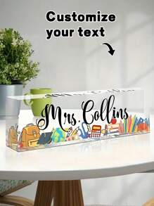 1 pièce Plaque de bureau personnalisable en acrylique - Finition brillante transparente, Cadeau personnalisé pour la reconnaissance des enseignants, Accessoire de bureau pour la reconnaissance des employés, Sans pile nécessaire, Rentrée scolaire, Fournitures scolaires, Cadeaux pour enfants, Multifonctionnel, Ornemental, Décoration de bureau, Panneau de bureau exécutif - Multicolore - Voir 1