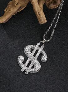 1pc Fashion Hip-Hop Style Stainless Steel Long Necklace With Pendant Charms, Including Poker, Dollar, Gun Pendant, Suitable For Gift, Valentine's Day, Graduation, Father's Day, Men's Jewelry, Chain Necklace