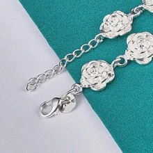 Bracelet à chaîne de fleurs roses en cuivre blanc plaqué argent avec glands pour femmes, bijoux de mode pour mariage et fiançailles